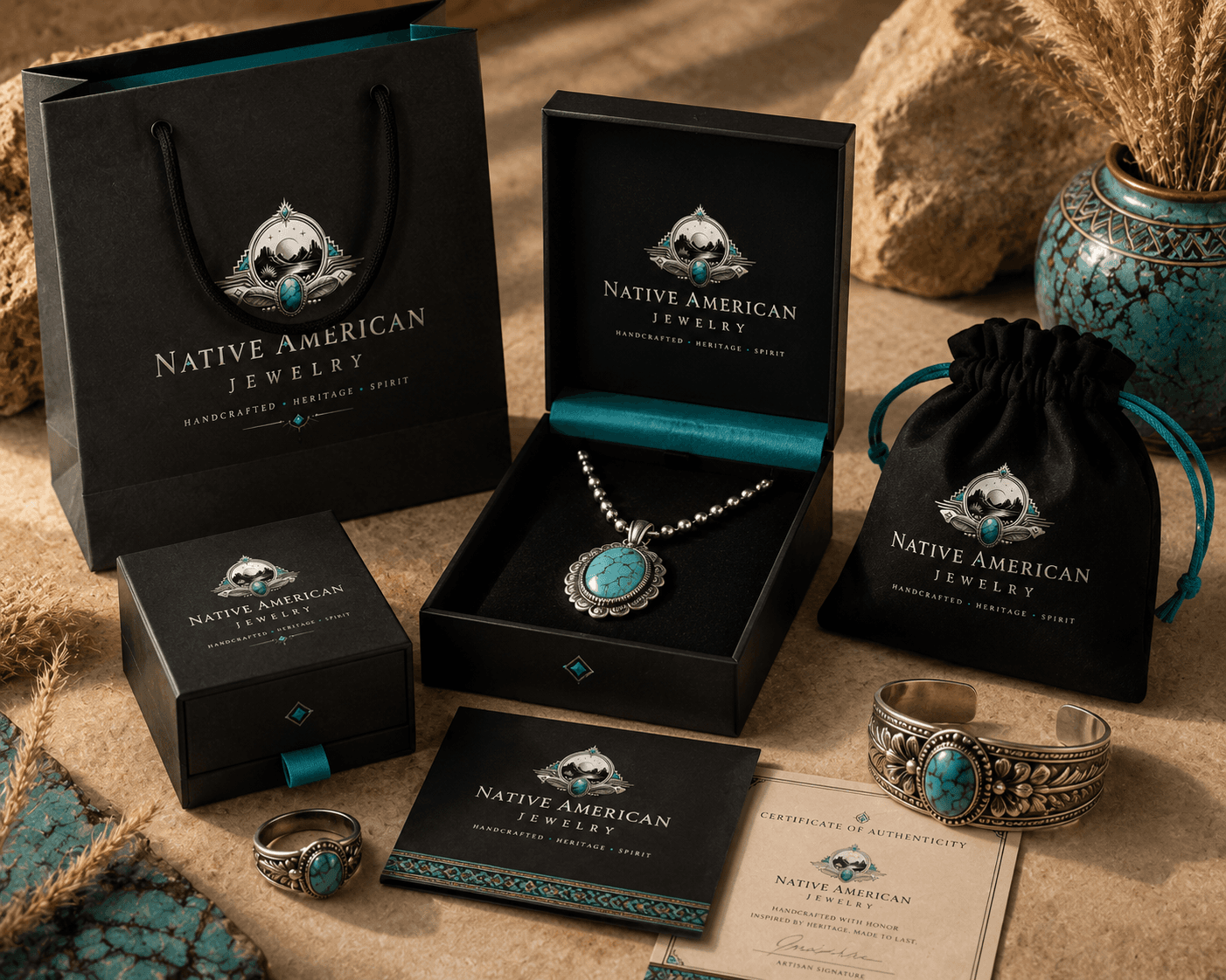 Premium branded packaging and certificate of authenticity for Native American Jewelry